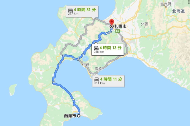 札幌から函館までの距離